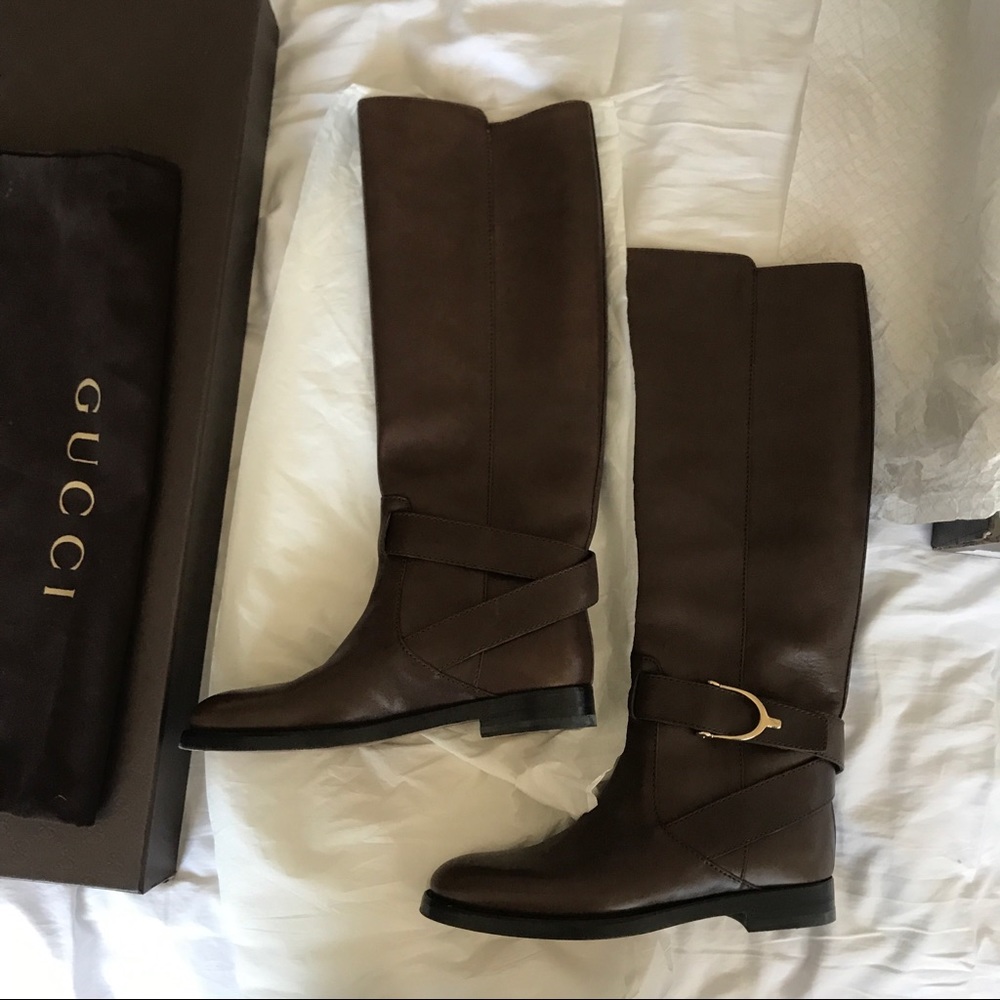 Gucci brown leather boots size 37